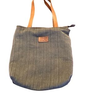 Weaving Point Stylish Gray and Tan Tote Bag Knitting bag